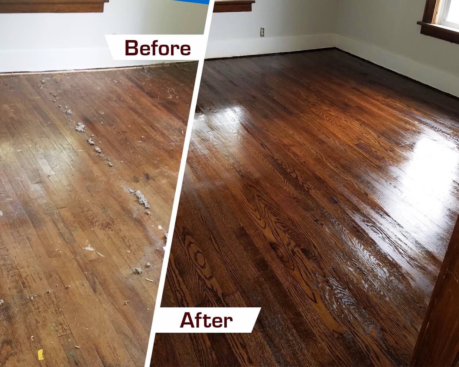 before and after hardwood floor refinishing in macon